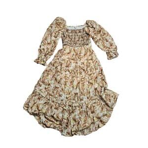 Moon River Smocked Floral Dress Square Neckline
